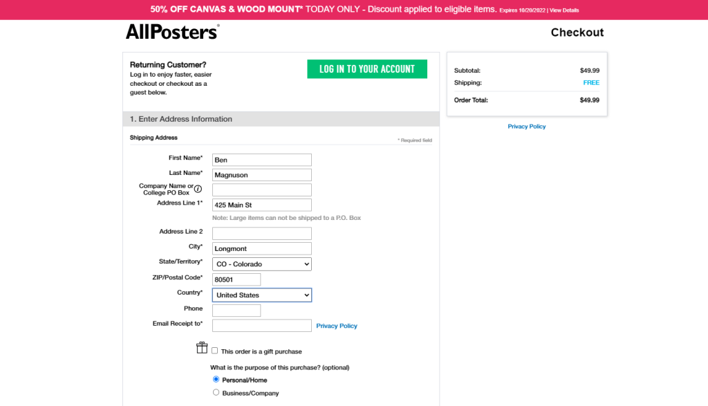 All Posters Checkout Page